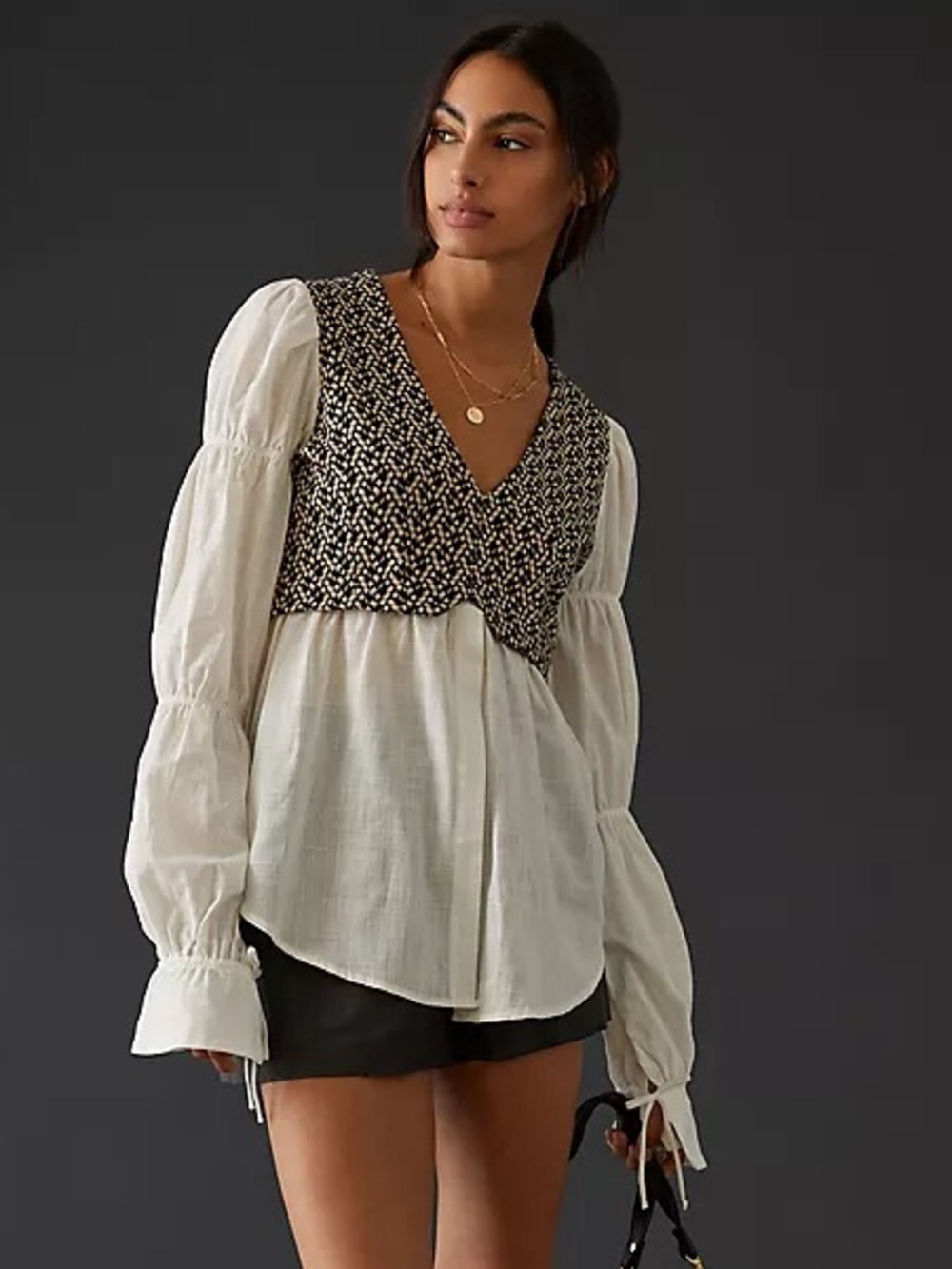 Anthropologie Layered Jacquard Vest & Blouse
